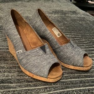TOMS - denim wedge w/ peep toe, size 6.5. Worn once.